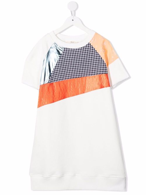 Patchwork sweater dress - White