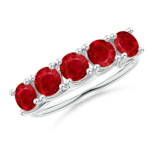 Angara 2.3 Carats Half Eternity Five Stone Ruby Wedding Band in Platinum