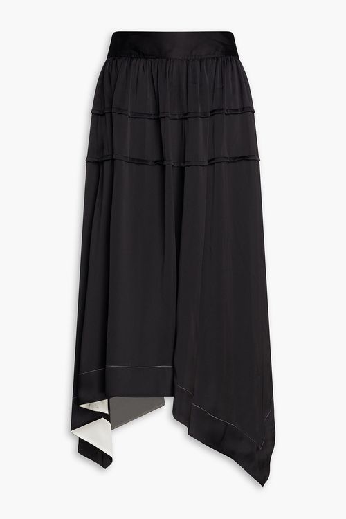 Asymmetric pleated gathered satin midi skirt - Black - US 0