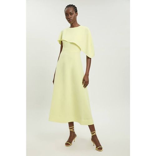 Karen Millen Women's Soft Tailored Cape Detail Tailored Midi Dress in Lemon