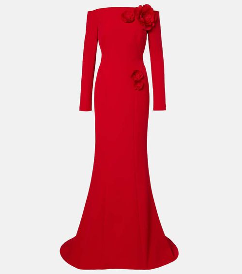 Rory floral-appliqué crêpe gown