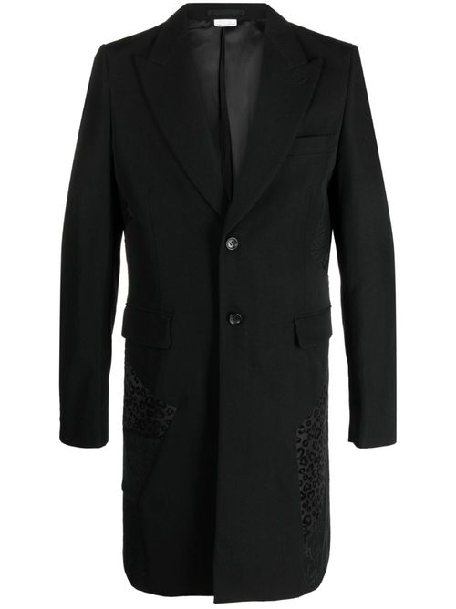 Mix-print single-breasted coat - Black