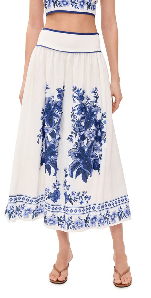 Floral Midi Skirt Off White Multi