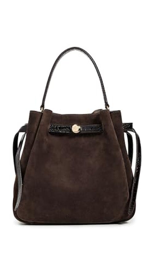 Tory Burch Women's Romy Suede Bucket Bag, Dark Cocoa, Brown, One Size