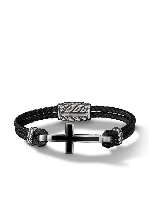Exotic Stone Cross onyx leather bracelet - Black