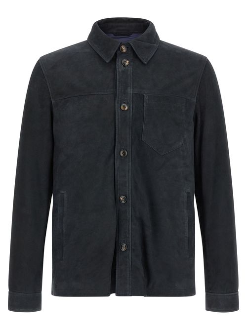 Suede Overshirt Puffer Jackets Blue