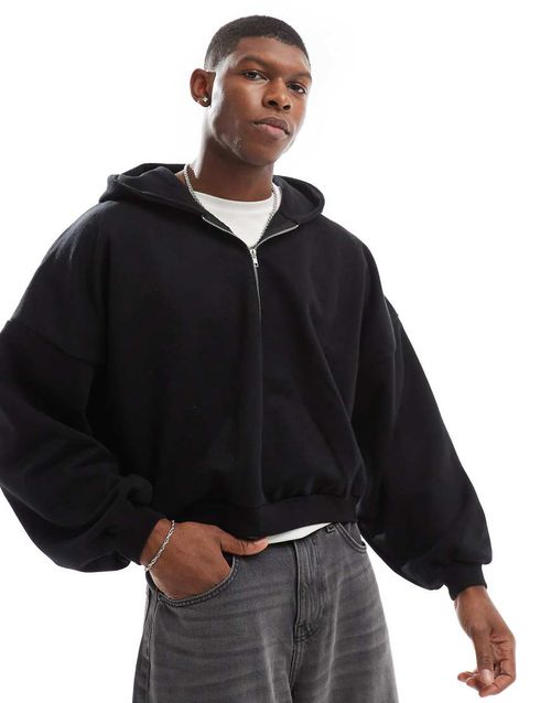 ASOS DESIGN heavyweight extreme oversized cropped hoodie with half zip design in black