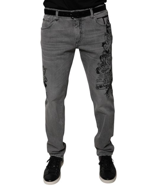Graphic Print Skinny Denim Jeans — Gray