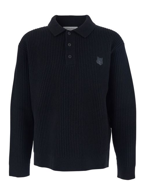 Fox Head Wool Ribbed Polo Jumper