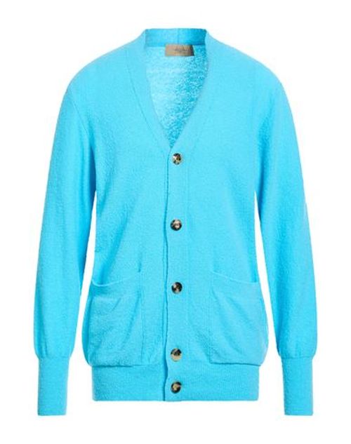 Maison Flâneur Man Cardigan Azure Size 40 Virgin Wool, Polyamide, Cashmere