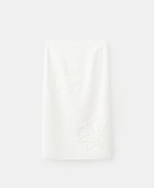 Women's Floral Embroidered Linen Skirt - White