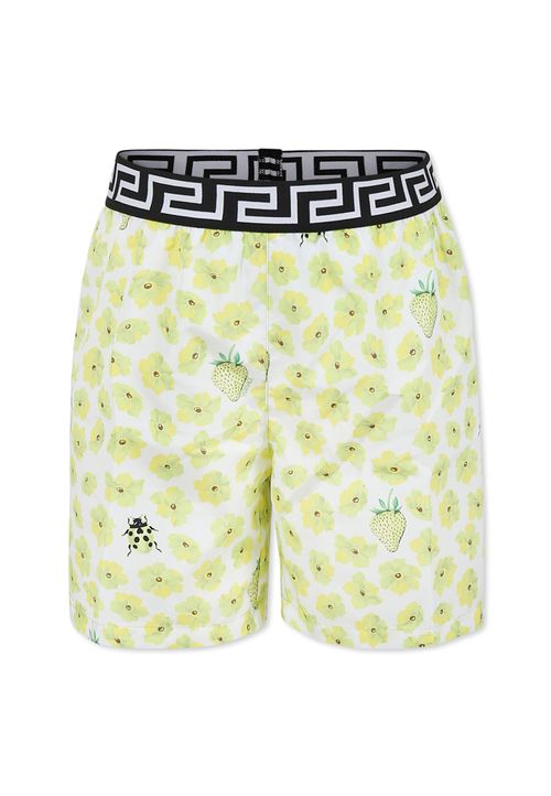 Yellow Swim Shorts For Boy With Floral Print