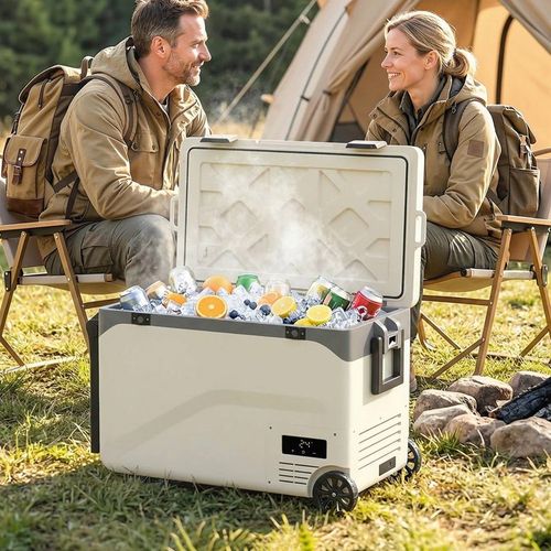 Outsunny 42.5L Compressor Car Fridge Freezer, Camping Refrigerator In Crea