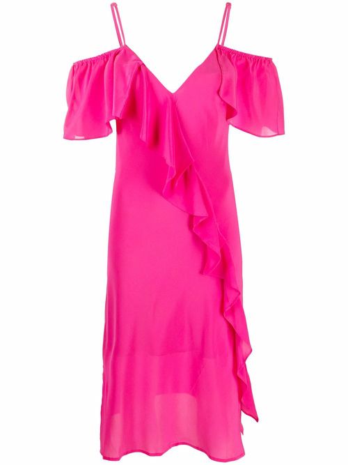 Ruffle-detail V-neck dress - Pink