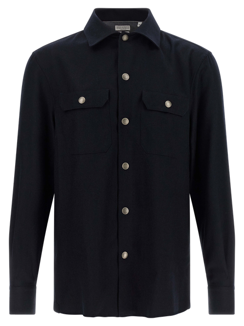 Virgin Wool Flannel Overshirt — Navy