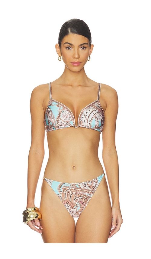 L'AGENCE Alisha Over The Shoulder Bikini Top in Blue,Brown. - XS also in S