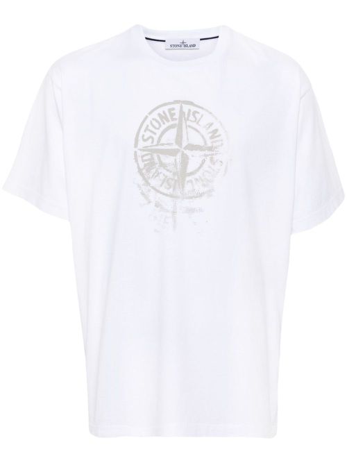 Compass-print cotton T-shirt - White