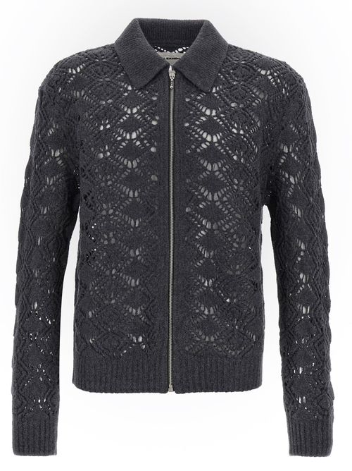 Perforated Virgin Wool Cardigan — Gray