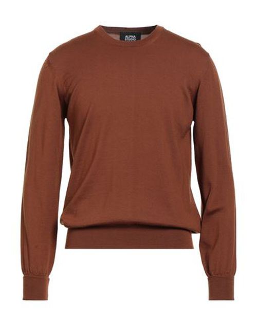 Man Sweater Tan Size 40 Merino Wool, Leather