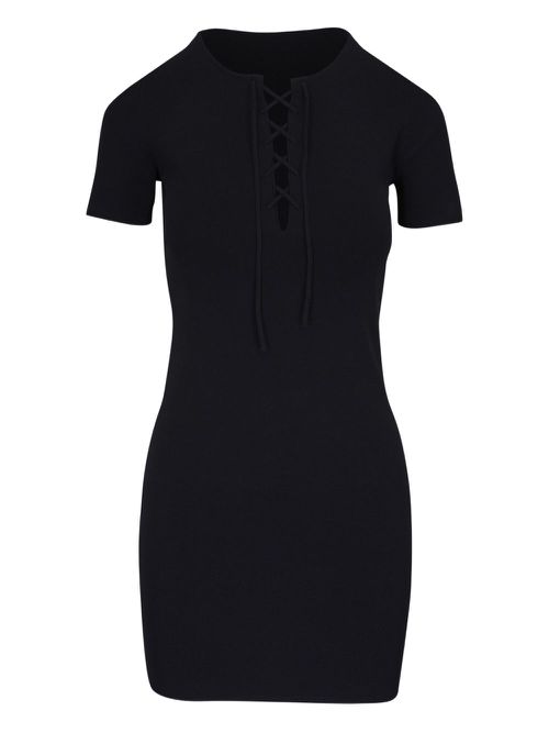 Palma lace-up short-sleeve dress - Black