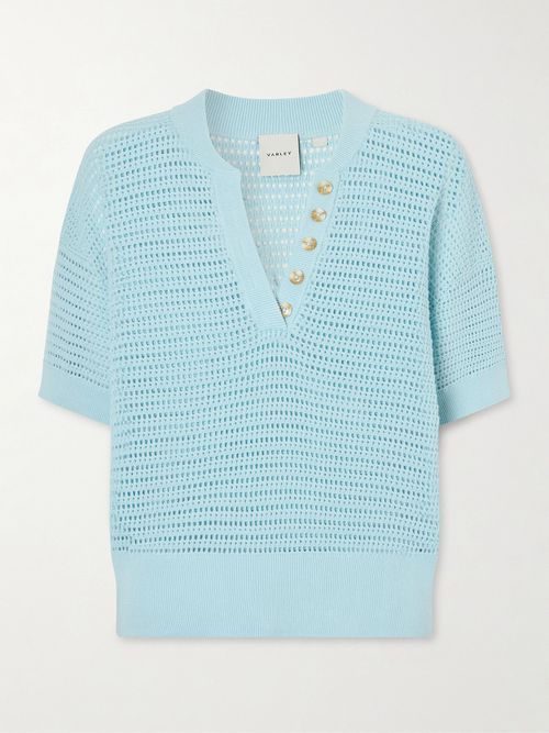 Callie Open-knit Cotton Sweater - Blue