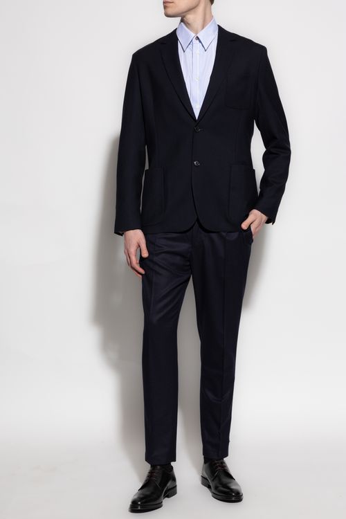 Wool Blazer With Pockets, Men's, Navy Blue