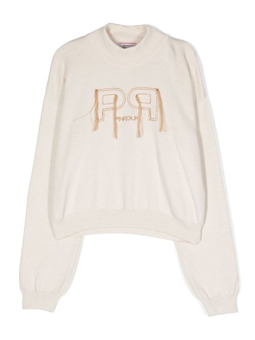 TEEN embroidered-logo crew-neck jumper - Neutrals