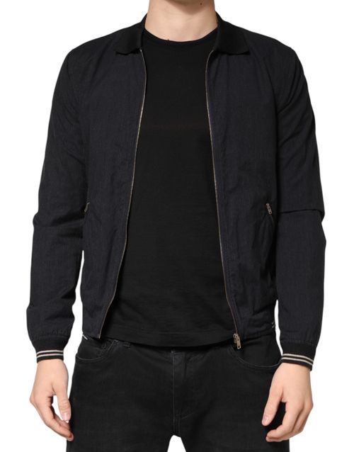 Cotton Zip Bomber Jacket — Navy