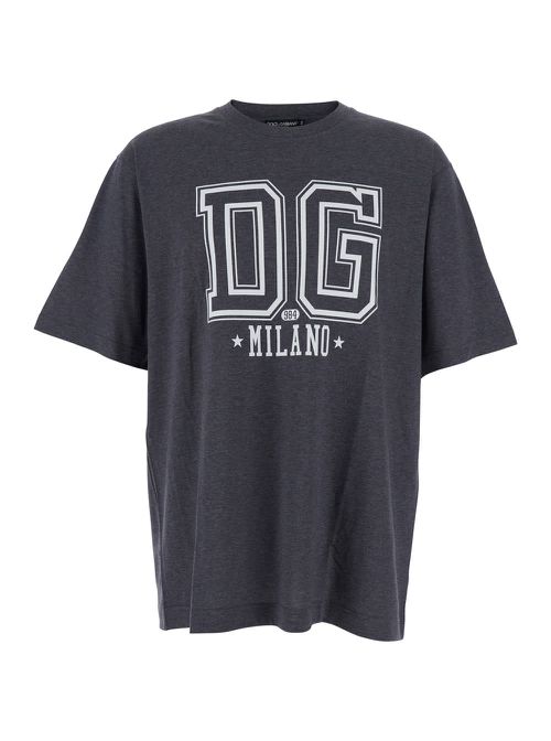 Grey Crewneck T-shirt With Logo Print On The Front In Cotton Man