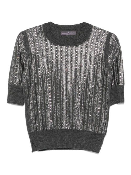Sequin-embellished short-sleeved sweater - Grey