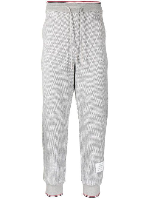 Herringbone-pattern logo-patch track pants - Grey