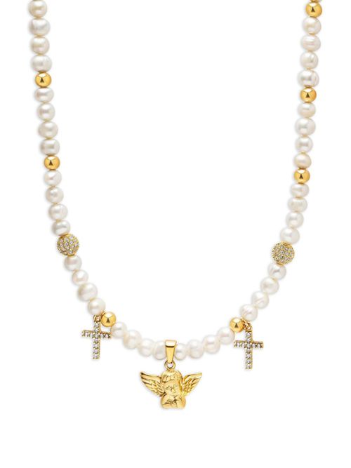 Angel-charm pearl necklace - White