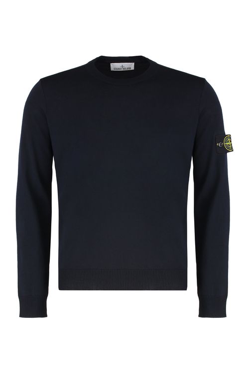Virgin Wool Crewneck Sweater with Removable Logo Patch
