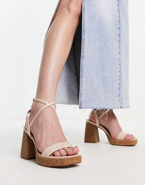 Strappy cork heeled sandal in beige-Neutral