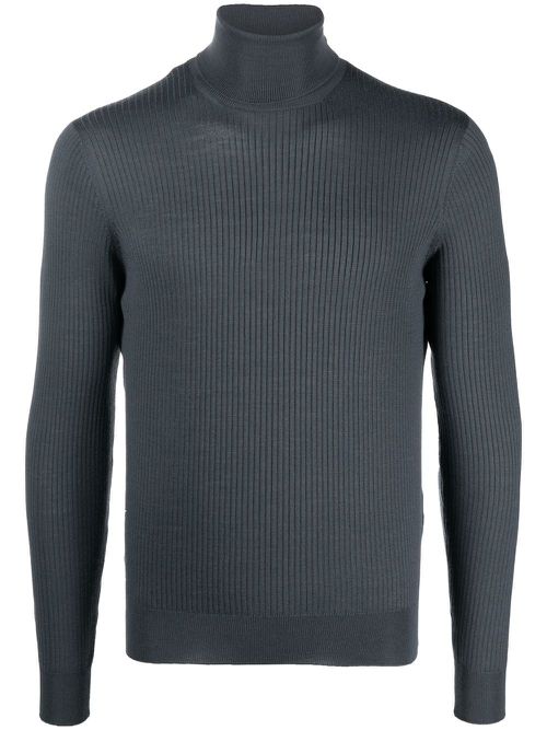 Ribbed-knit roll-neck jumper - Blue