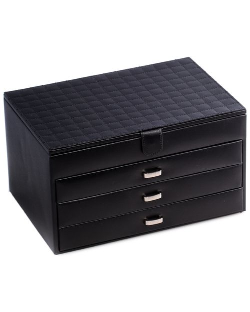 Black Leather 4-Level Jewelry Box