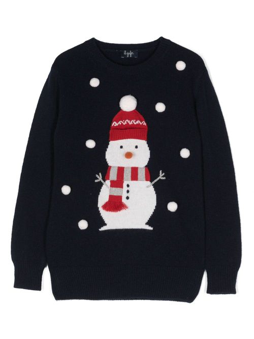 Snowman-print crew-neck jumper - Blue