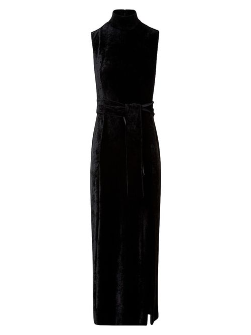 Women's Velvet Tie-Waist Maxi Dress - Black