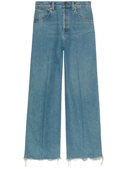 Logo-patch cotton wide-leg jeans - 4011 BLUE