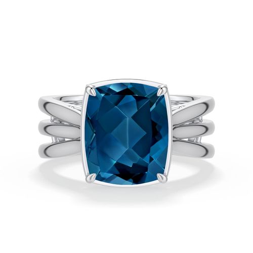 Angara 4.5 CTW Cushion Rectangular London Blue Topaz Triple Split Shank Ring in Silver