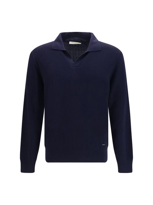 Polo Collar Virgin Wool Sweater — Navy