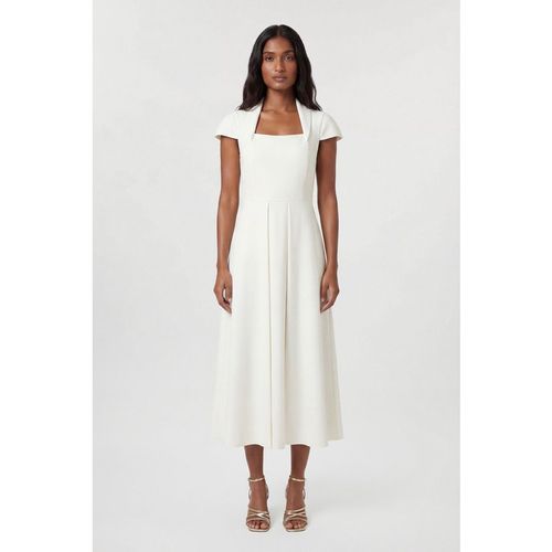 Karen Millen Womens Compact Stretch Tailored Square Neck Full Skirted Midi Dress - White