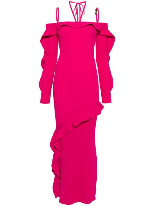 Ribbed-knit long-sleeve dress - Pink