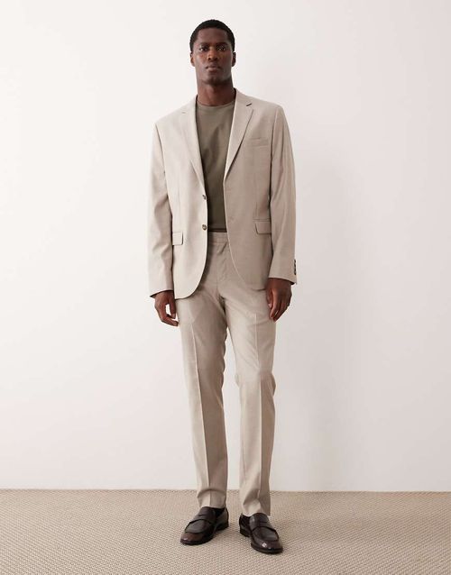 Pleat front tailored straight trouser co-ord in beige-Neutral