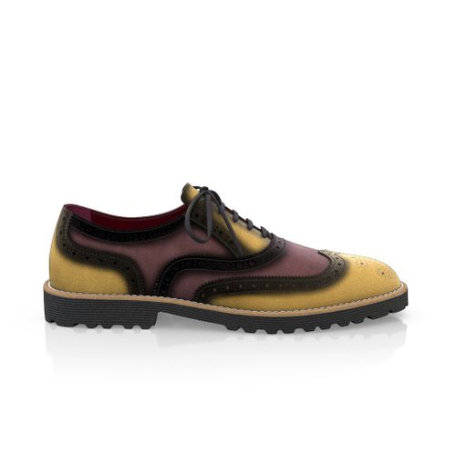 Custom Men's Luxury Oxford Dress Sneakers Handmade in Italy - Burgundy Red Suede - Brogues, Laces - GIROTTI