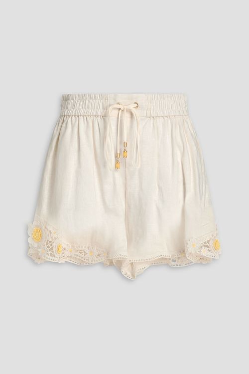 Floral-appliquéd linen shorts