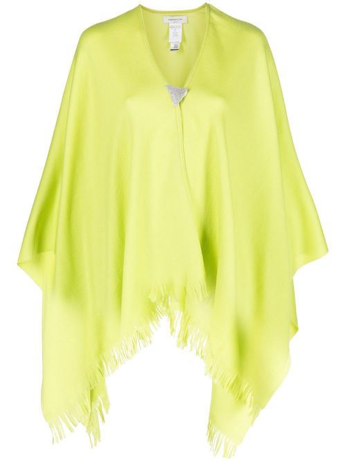 Bead-embellished fringed cape - Green