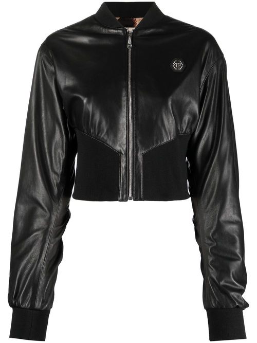 Leather bomber jacket - Black