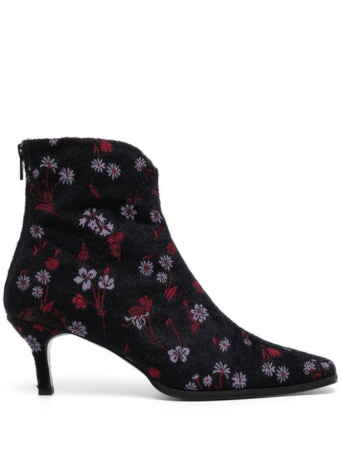 Floral-embroidered velvet boots - Black