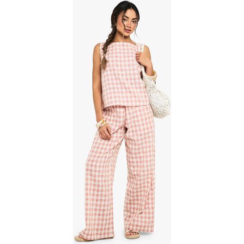 Boohoo Women's Gingham Woven Boxy Co-Ord in Stone